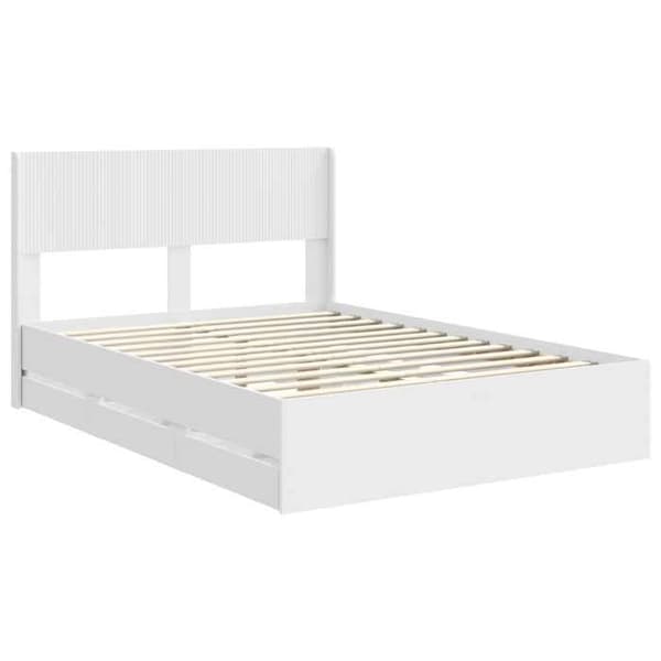 Sengestel - EKSKLUSIV HUS - 150 x 200 cm - Ingeniørtræ - Indbyggede opbevaringer - Hovedgærde Vit