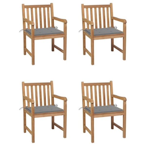 Maison Exclusive - Trädgårdsstolar set om 4 med grå kuddar i solid teakträ Grå (kuddar)