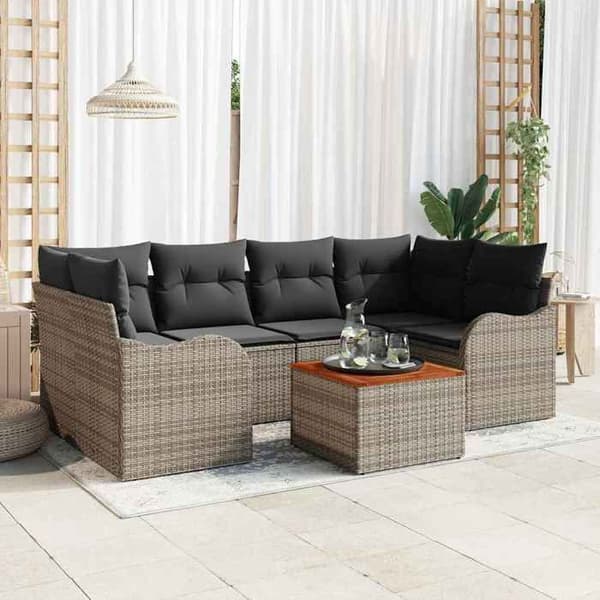 Trädgårdsmöbler - EXKLUSIVT HUS - Set 7 delar - Modulärt - Poly rattan & akacia - Grå Grå