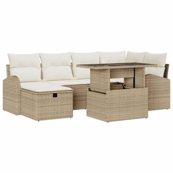 Trädgårdsmöbler - EXKLUSIVT HUS - Modulär - Beige - 7 delar - Justerbart bord beige