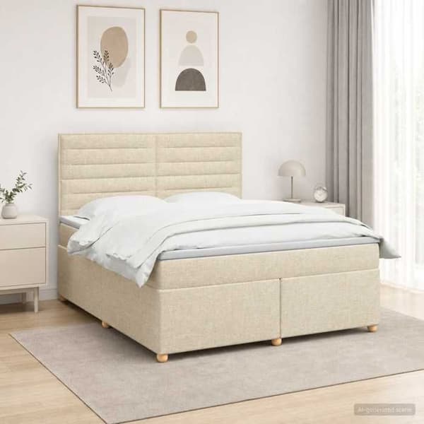 Maison Exclusive - Boxspring seng med madras Creme 140 x 190 cm Stof