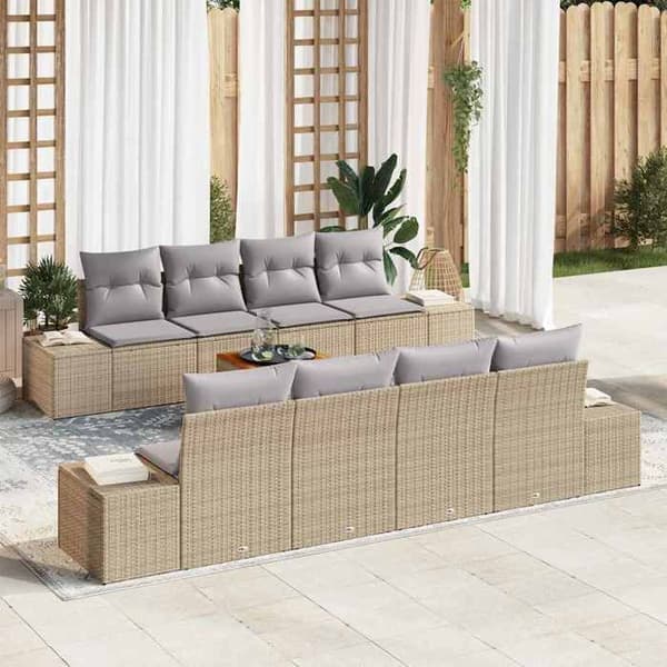 Maison Exclusive - 9-delars trädgårdsoff-set i beige och ljusgrå polyrotting