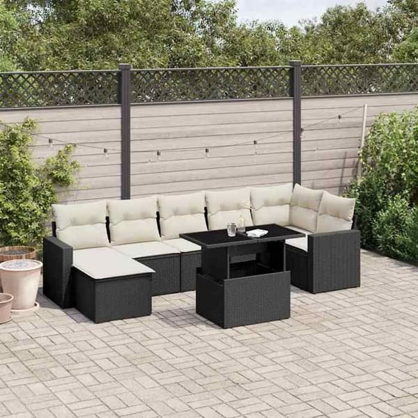 Maison Exclusive - 8 dele havegruppe med sorte puder i flettet harv