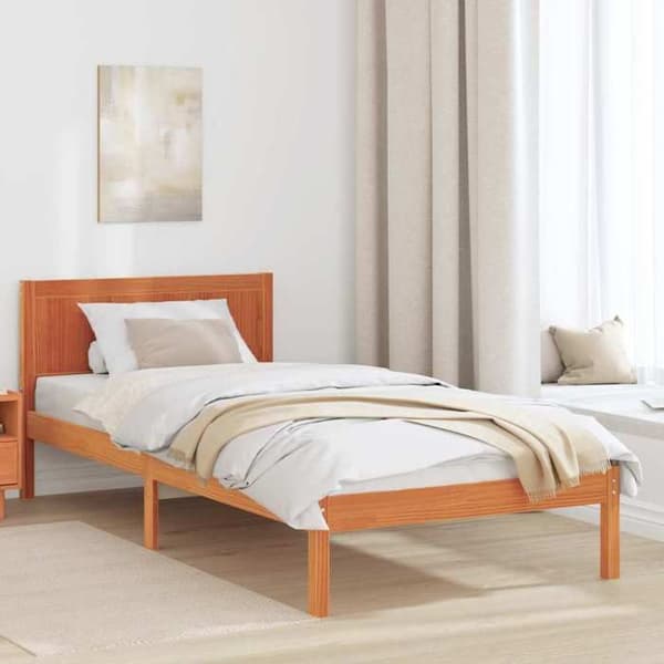 Sengestel - EKSKLUSIV HUS - Rektangulær - Massiv fyr - Brun - 90 x 200 cm (inklusive lamelbund) brun