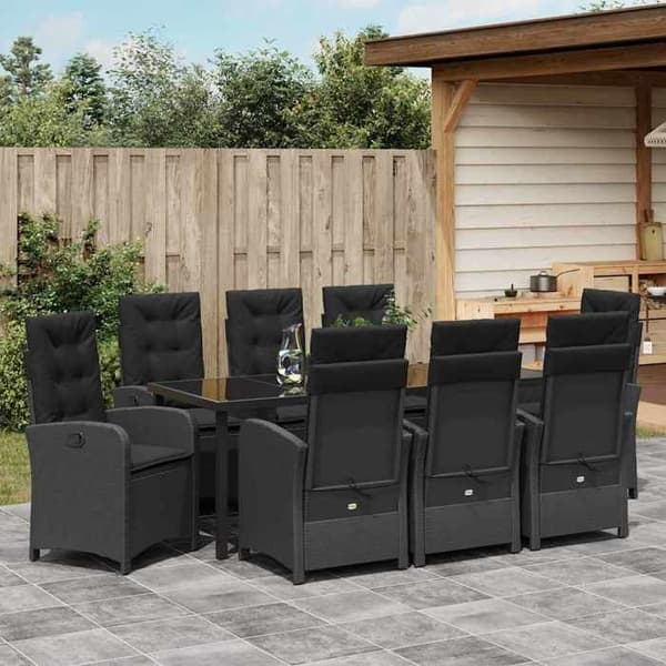 Maison Exclusive - 9 pc have spisebordssæt i sort polyrotin Svart
