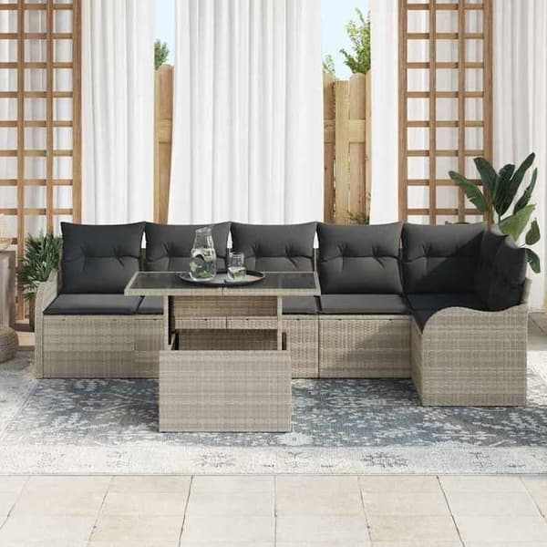Maison Exclusive - 7 osan puutarhakalustesetti, vaaleanharmaa polyrottinki