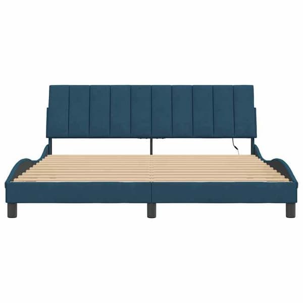 Sengestel - EKSKLUSIV HUS - Hanko - Blå velour - 180x200 cm - Indbygget LED blå