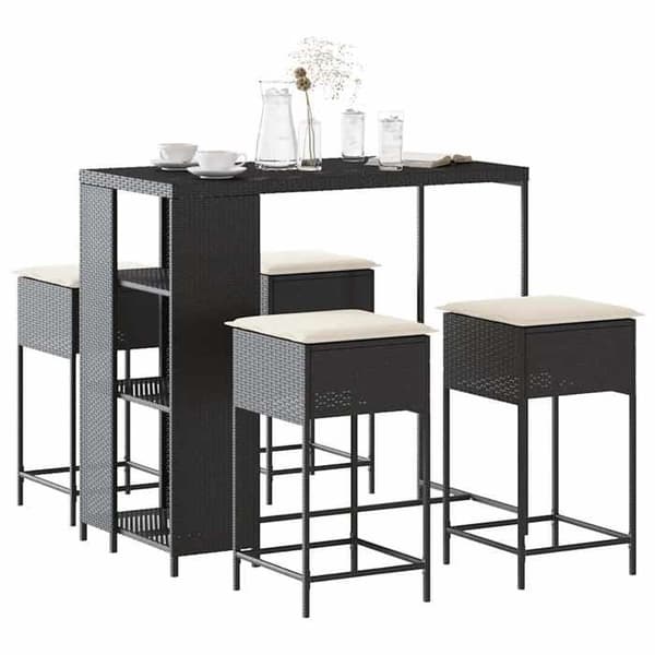 Havemøbel sæt - MAISON EXCLUSIVE - 5 dele - Sort poly rattan - Tykkere vaskbare puder - Stålramme Svart