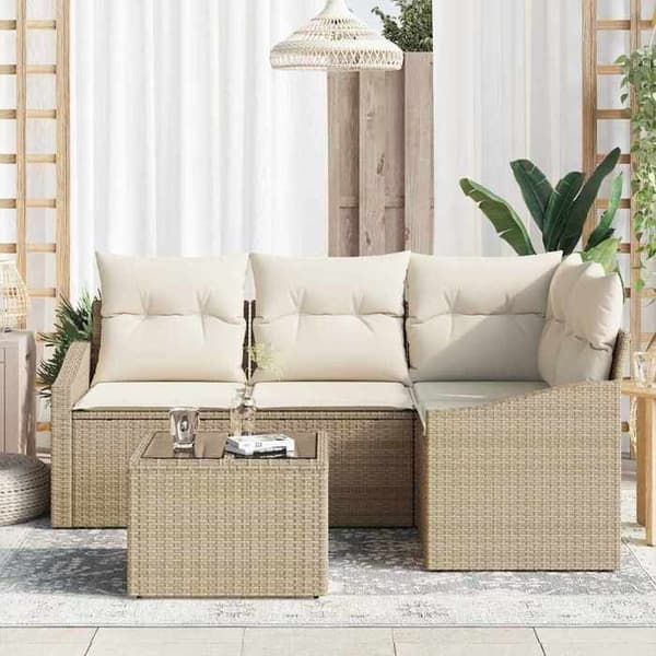 Maison Exclusive - 5-delt havemøbel sæt i beige og creme polyrotin