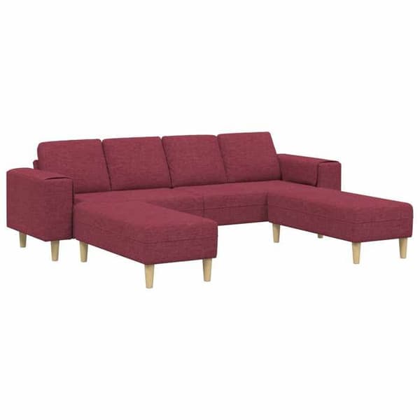Soffa - EXKLUSIVT HUS - 3 delar - Bordeaux - Polyesteröverdrag - Ben i brunt trä Bordeaux