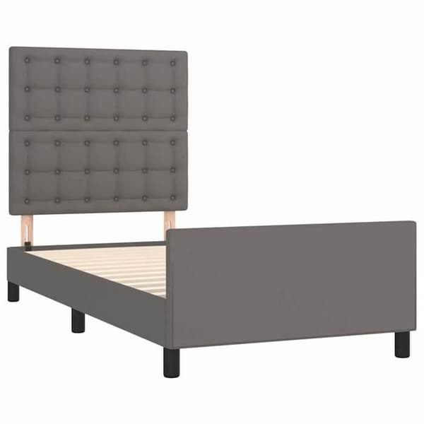 Sengestel - EKSKLUSIV HUS - 100 x 200 cm - Grå kunstlæder - Justerbar hovedgærde - Lamelseng Grå