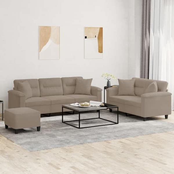 Maison Exclusive - 3-delars soffgrupp med kuddar i taupe mikrofiber