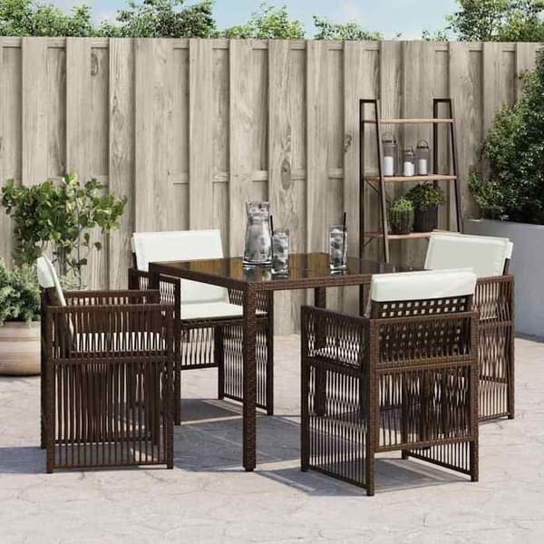 Maison Exclusive - Trädgårdsstolar med kuddar, set om 4, brun flätad resin brun