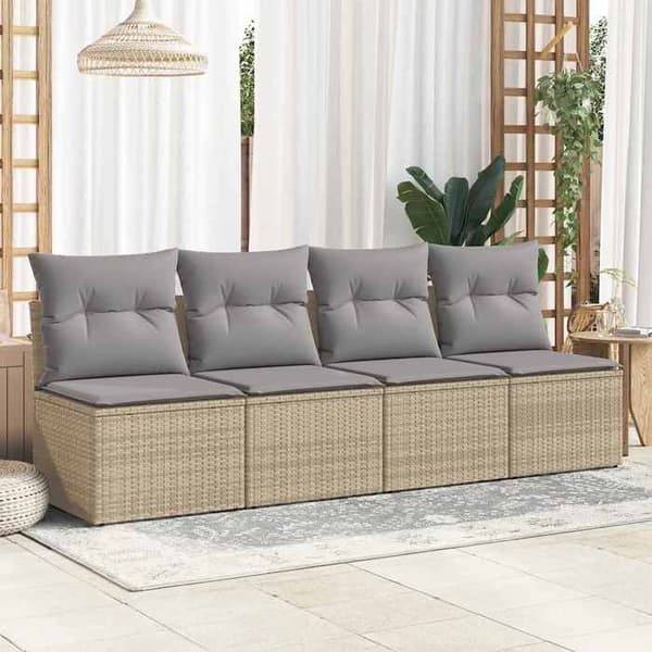 Maison Exclusive - Trädgårdsmöbler med kuddar 2 st beige flätad resin akacia
