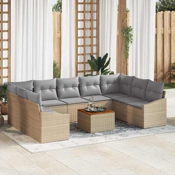 Maison Exclusive - 10 osan puutarhakalustesetti, beige polyrottinki