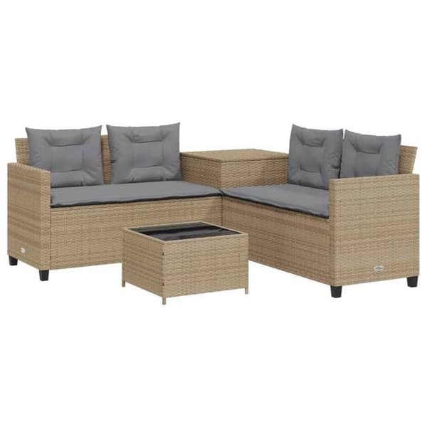 Maison Exclusive - Utemöbelset med L-formad beige soffa, bord och kuddar