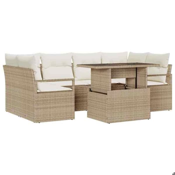 Maison Exclusive - 7 osan beige polyrottinkinen puutarhakalustesetti