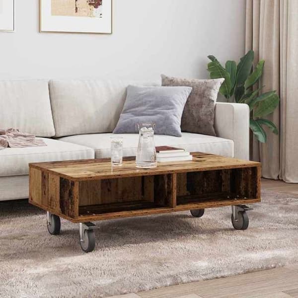 Sideborde - MAISON EXCLUSIVE - 90x50x30 cm - Ingeniørtræ - Rektangulær - 4 hjul (2 låsbare) Gammalt trä