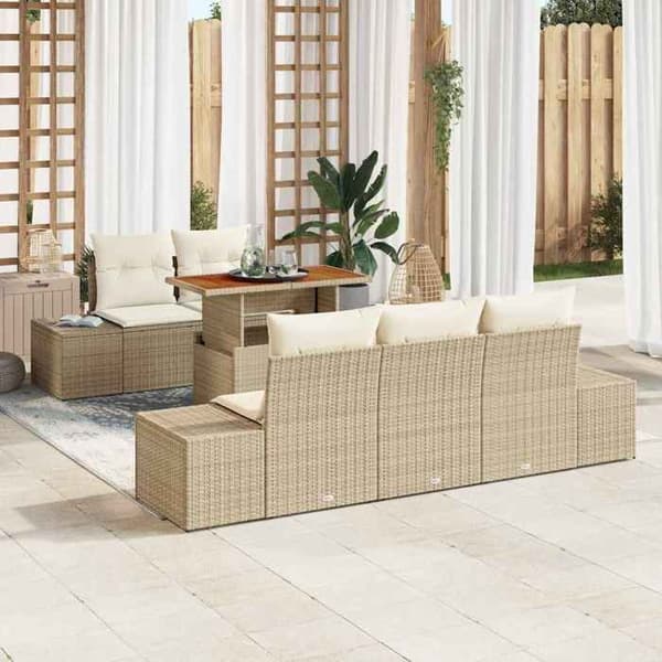 Maison Exclusive - 6 osan beige polyrottinkinen puutarhakalustesetti