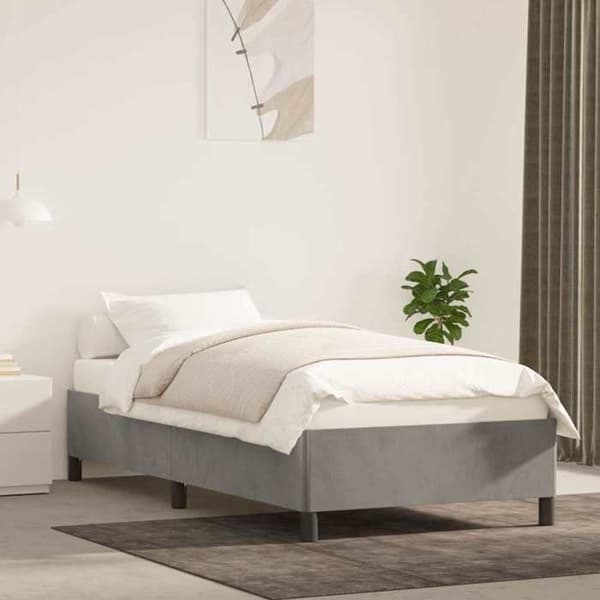 Sengestel - EKSKLUSIV HUS - 80x200 cm - Lys grå velour - Lamelseng - 1 plads Ljusgrått