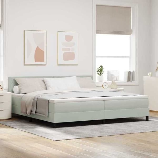 Sengestel med madras - EKSKLUSIV HUS - Velour - 200 x 200 cm - Lys grå - Justerbar hovedgærde Ljusgrått
