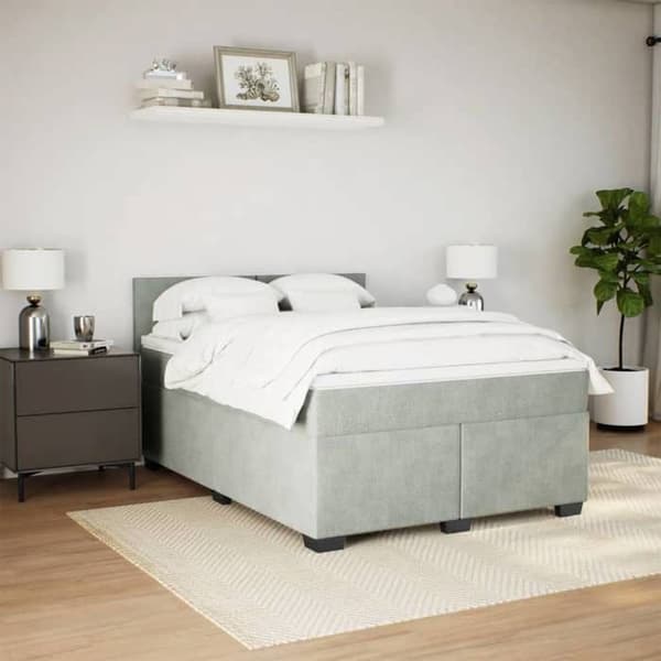 Maison Exclusive - Seng solid bund med socker og madras Grå 160x200cm Velour