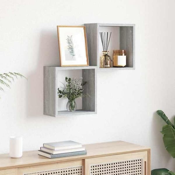 Væghylder - EKSKLUSIV HUS - Cube 2 stk - Sonoma grå - 30x15x30 cm - Spånplader sonoma grå