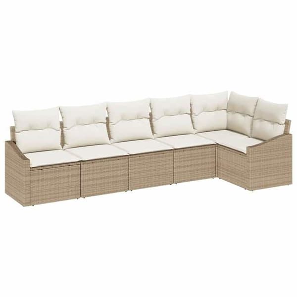 Maison Exclusive - 6-delars trädgårdsoff-set i beige och vitt polyrotting