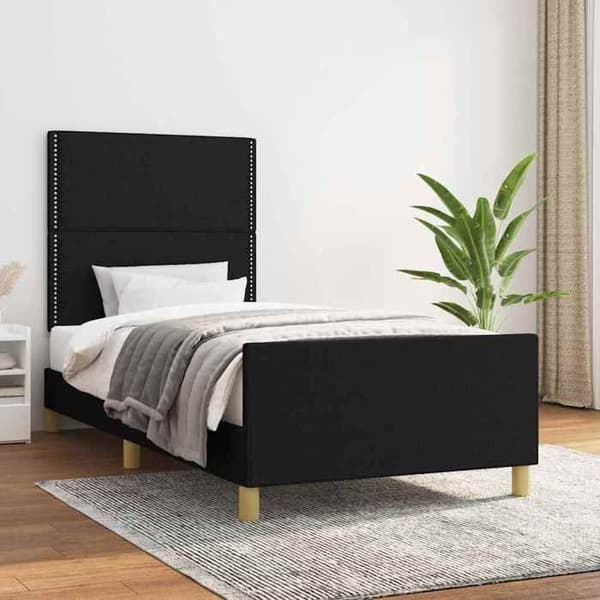 Sengestel - EKSKLUSIV HUS - 90x190 cm - Sort - Polyesterstof - Justerbar hovedgærde Svart