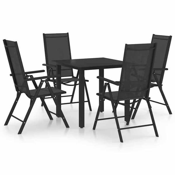 Havemøbler - EKSKLUSIVT HUS - Sæt 5 stk - Aluminium - Stole 7 positioner - Glasplade - Sort Svart