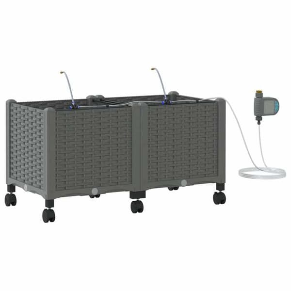 Maison Exclusive - Trädgårdsväxtställ med bevattning och hjul 2 st Ljusgrå