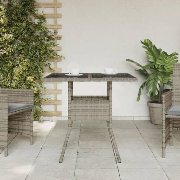 Maison Exclusive - Trädgårdsbord med grått glas ovan 80x80x75 cm flätad resin Grå