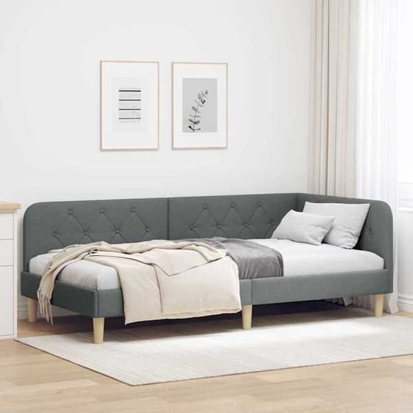 Vinkelsängram - EXKLUSIV HEM - L-säng 100x200 cm - Polyester tyg - Vändbar armstöd - Mörkgrå Mörkgrå