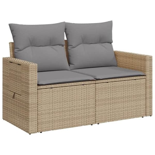 Maison Exclusive - Trädgårdsoffa med kuddar 2 platser beige flätad resin
