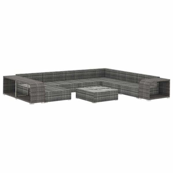 Maison Exclusive - Trädgårdsmöbler 10 delar med kuddar i flätad resin Grå