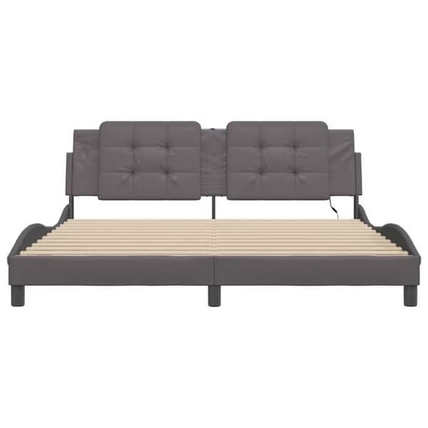 Sengestel - EKSKLUSIV HUS - Zadar - Grå kunstlæder - Indbygget LED - 180x200 cm Grå