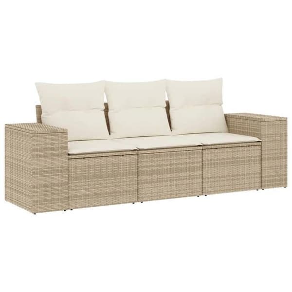 Maison Exclusive - Trädgårdsmöbler med kuddar 3 delar beige flätad resin