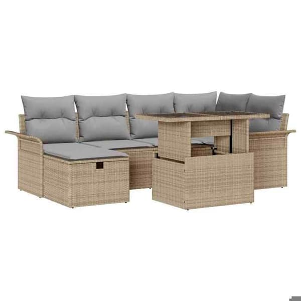 Maison Exclusive - 7 osan beige polyrottinkinen puutarhakalustesetti