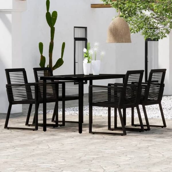 Havemøbler - MAISON EXCLUSIVE - Sæt 5 stk - Sort - PVC rattan & stål - Glasplade Svart