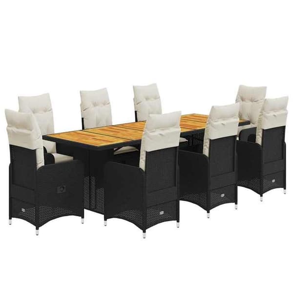 Maison Exclusive - 9 stk. havebistro sæt med sorte puder i poly rattan Svart