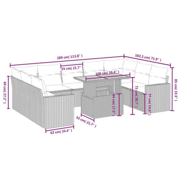 Maison Exclusive - Trädgårdsmöbler med kuddar 10 delar grå flätad resin grå