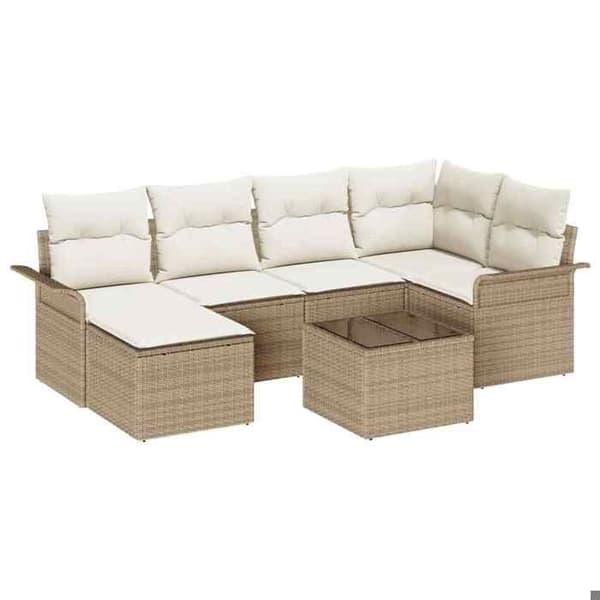 Maison Exclusive - 7 osan beige polyrottinkinen puutarhakalustesetti