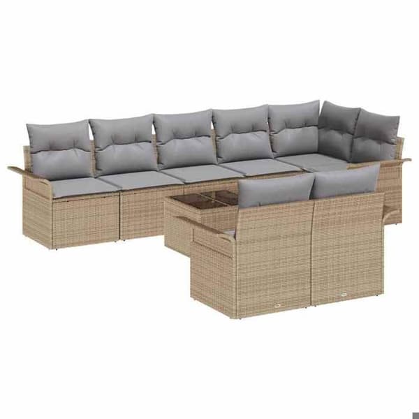 Trädgårdsmöbelset 9 delar - EXKLUSIVT HUS - Lågt soffbord - Beige - Poly rattan - Fällbart bord beige