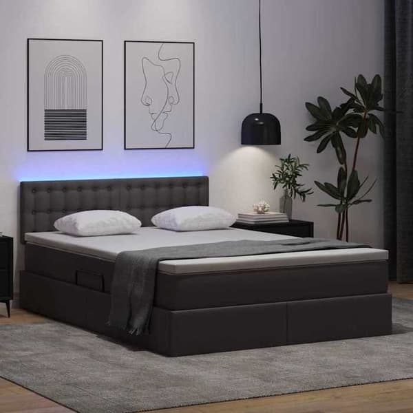 Maison Exclusive - Seng med madras med LED Grå 140 x 200 cm Syntetisk læder Grå