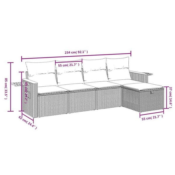 Maison Exclusive - Trädgårdsmöbler 5 delar med grå kuddar i flätad resin