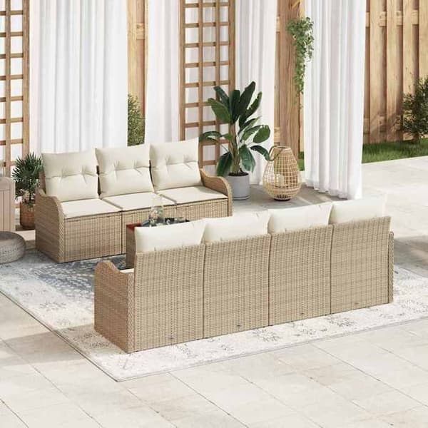 Maison Exclusive - 8-delars trädgårdsoff-set i beige polyrotting beige