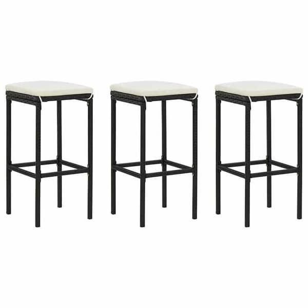 Maison Exclusive - Barstolar med kuddar, set om 3, svart flätad resin