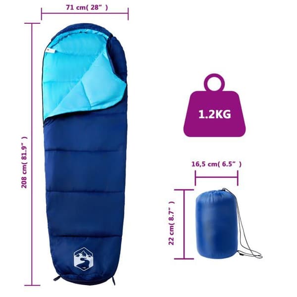 Sovepose - EKSKLUSIV HUS - Mumie - 3 sæsoner - Vandtæt - Polyester 190T (Blå)