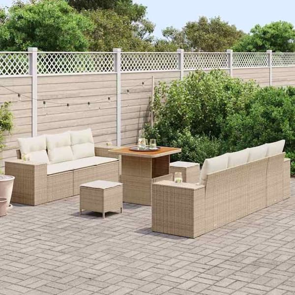 Maison Exclusive - 10 osan puutarhakalustesetti, beige polyrottinki