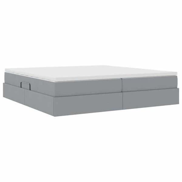 Sängram med madrass - EXKLUSIV HEM - 200 x 200 cm - Ljusgrå - Polyester - Hydraulisk förvaring Ljusgrått